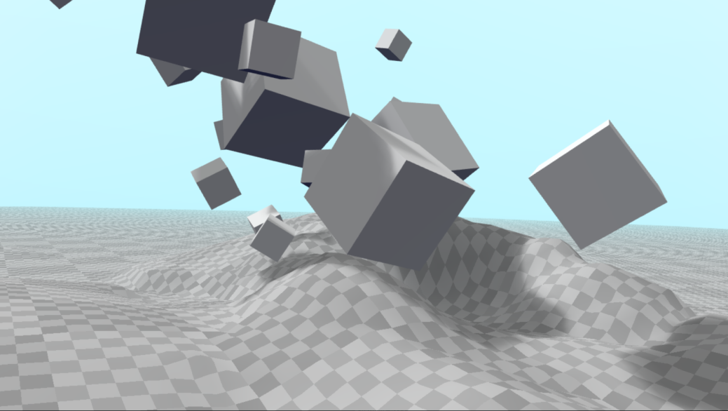 Physics engine showing boxes falling